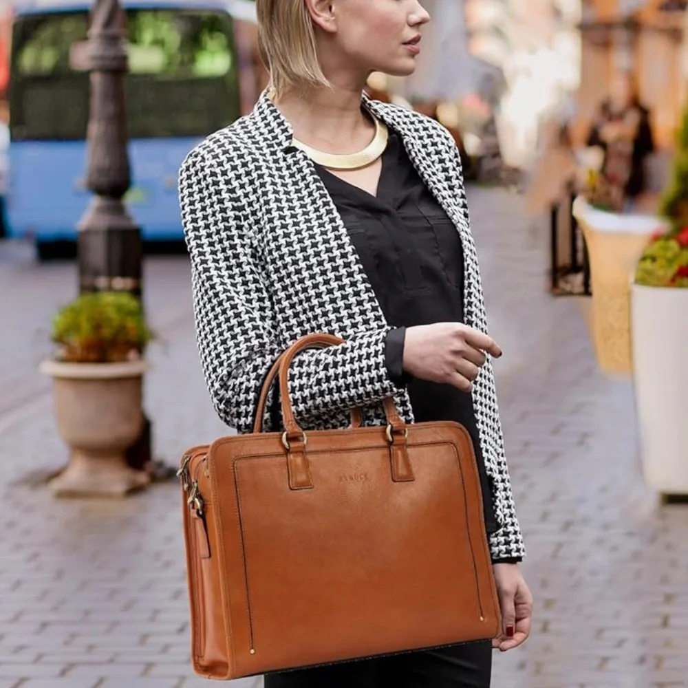 Banuce Genuine Full Grains Italian Leather Briefcase Women / Men Laptop Bag NEW